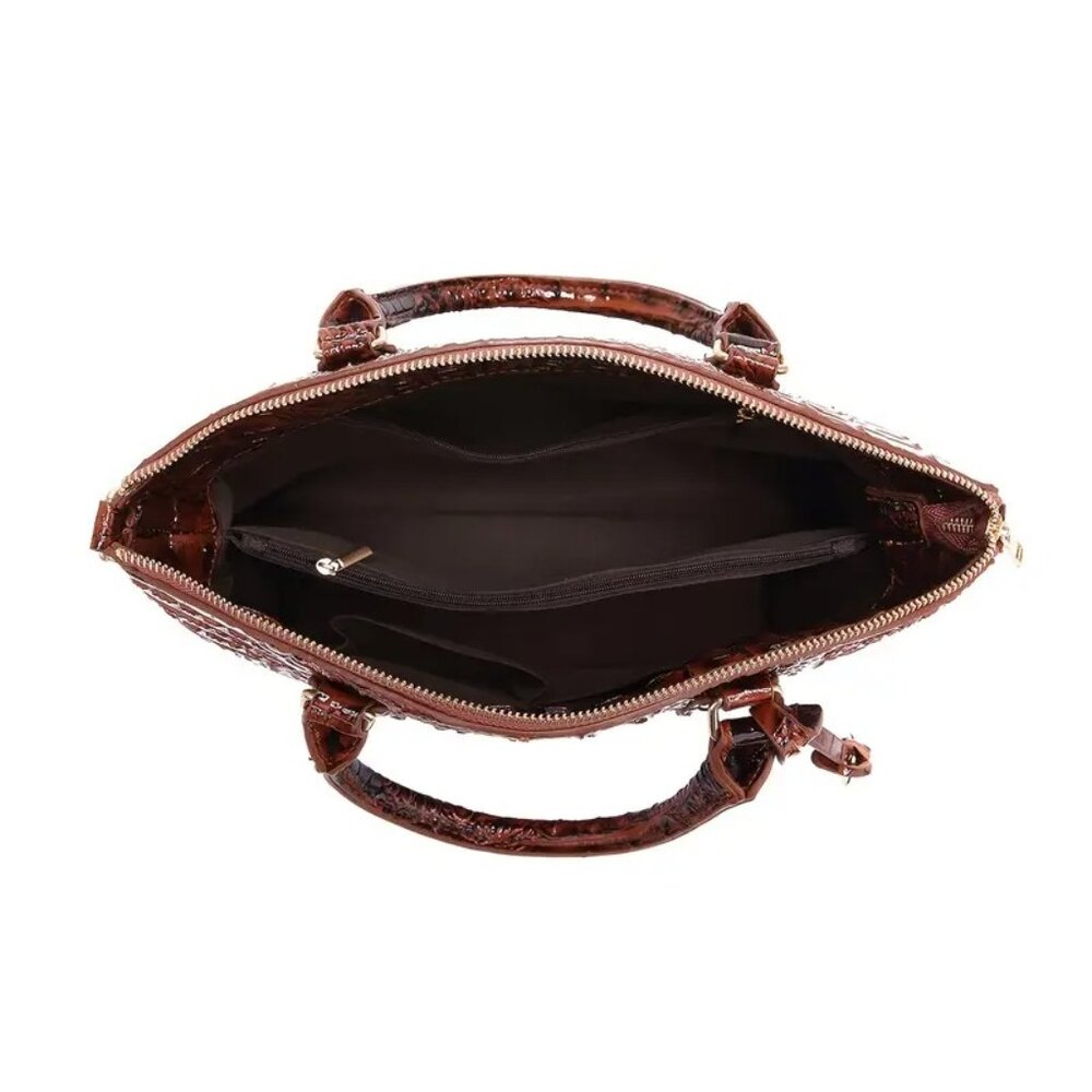 Elegant Brown Crocodile Embossed Luxury Handbag Satchel Shoulder Bag Vegan - Picture 4 of 7